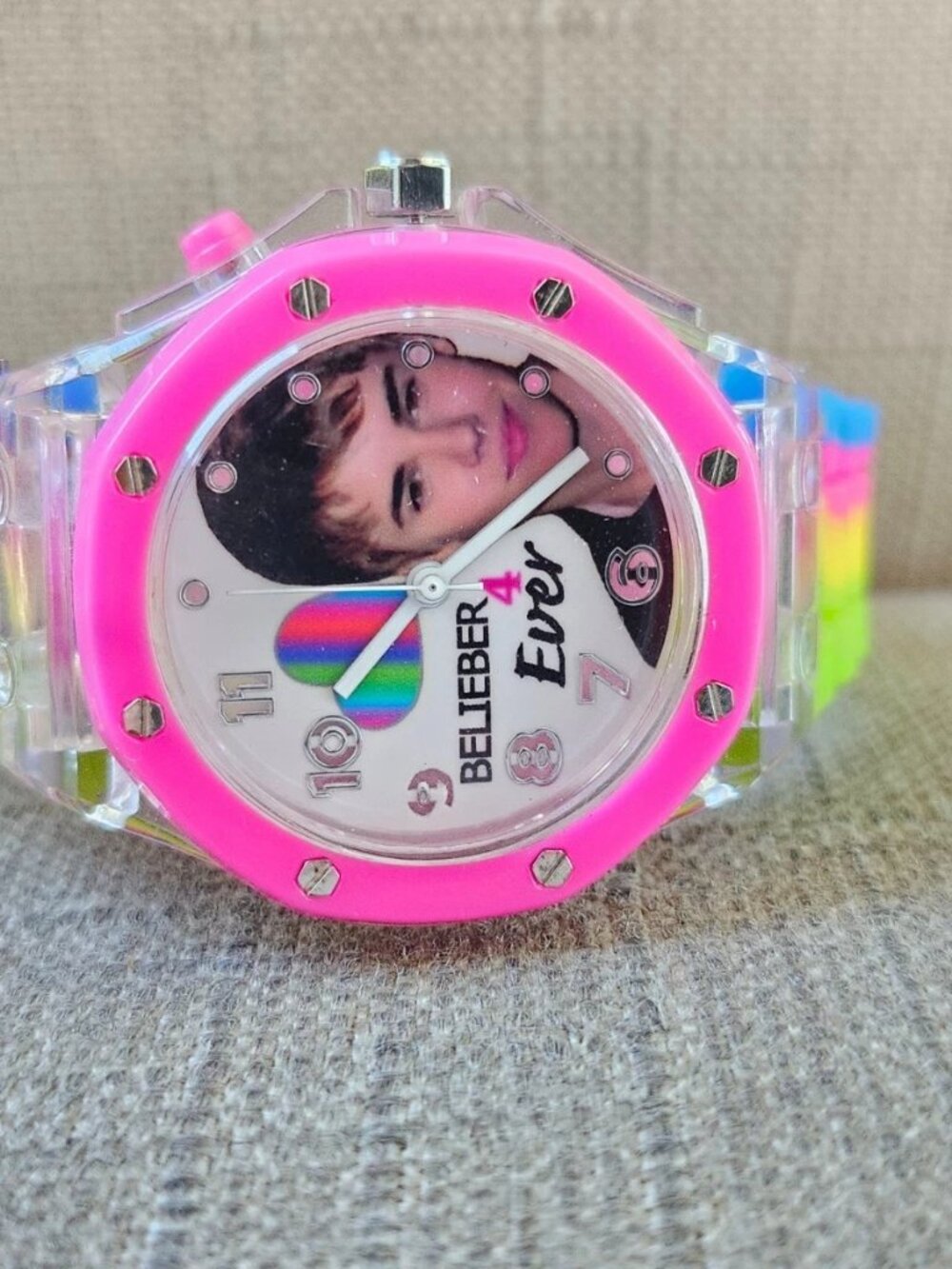 Justin Bieber Wristwatch Multi Color Rubber Strap Analog Quarts Unisex Watch - Picture 3 of 11